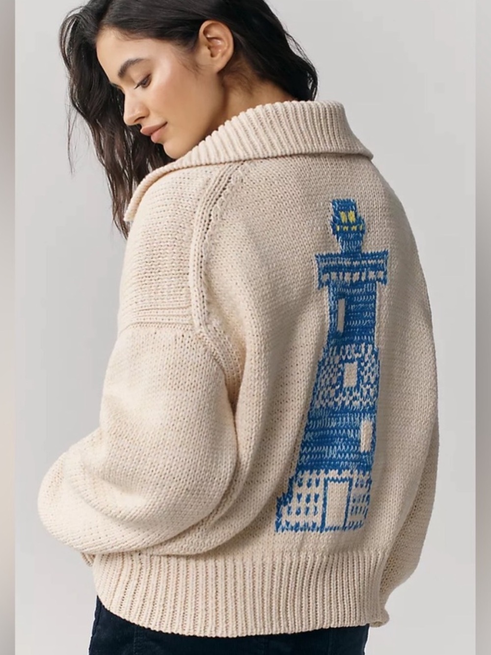 Maeve Anthropologie V Neck Lighthouse Cardigan Sweater Knit Women Large